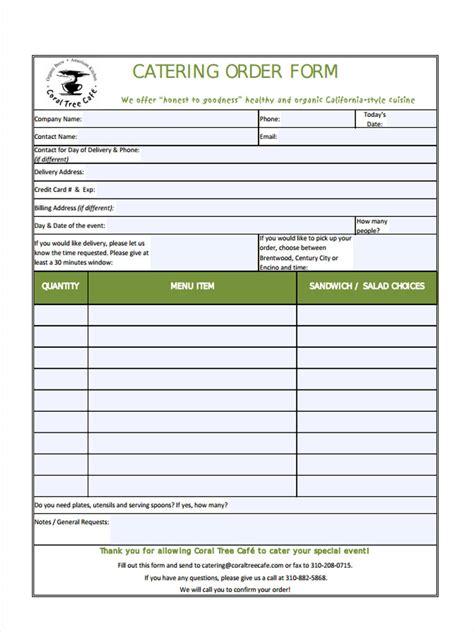 10 Free Catering Order Form Templates You Need