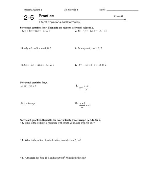 2-5 Practice Form K Answers And Solutions