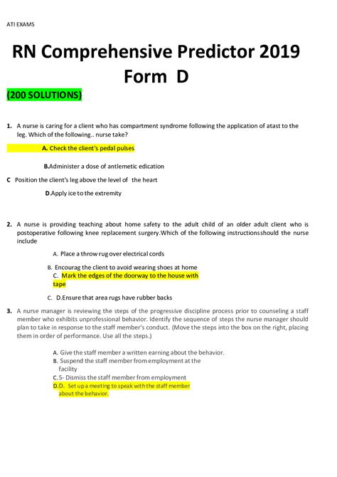 2019 Rn Comprehensive Predictor Form D Study Guide