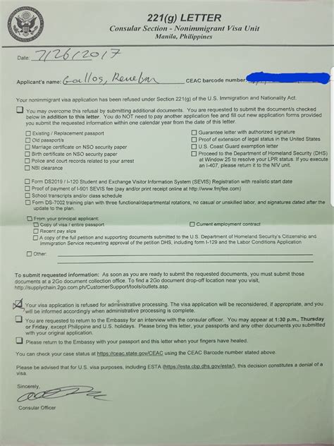 221g Form Sample And Instructional Guide For Visa Applicants