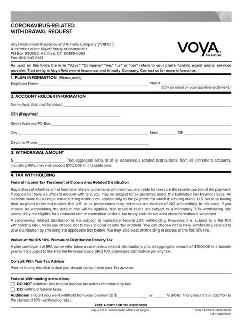 3 Easy Steps To Fill Voya Withdrawal Request Form