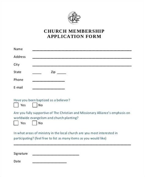 5 Easy Church Membership Application Form Templates