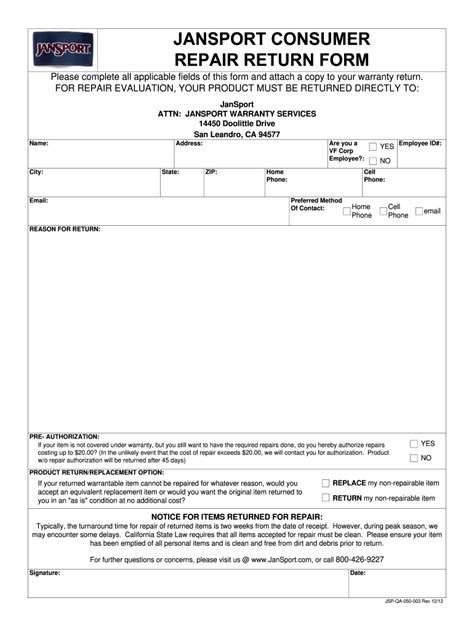 5 Easy Steps For Jansport Return Form