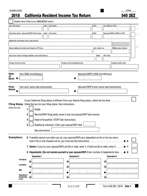 5 Easy Steps To Complete Form 540 2ez