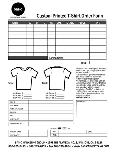 5 Easy T Shirt Order Form Templates In Excel