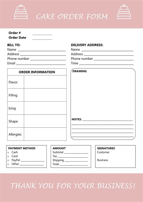 5 Essential Cake Order Form Templates