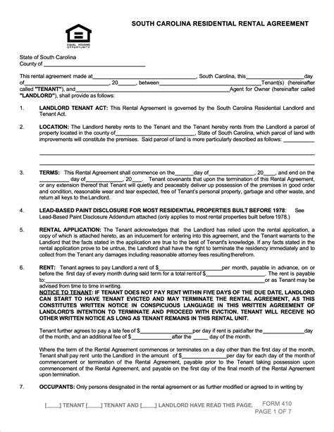 5 Essential Facts About Sc Residential Rental Agreement Form 410