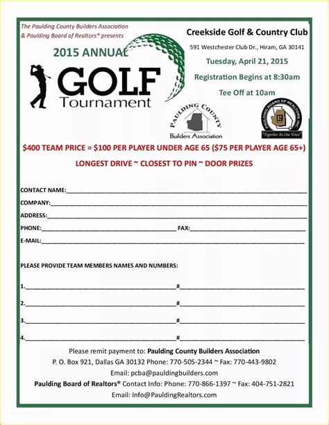 5 Essential Golf Tournament Registration Form Templates