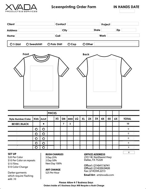 5 Essential Sample T Shirt Order Form Templates