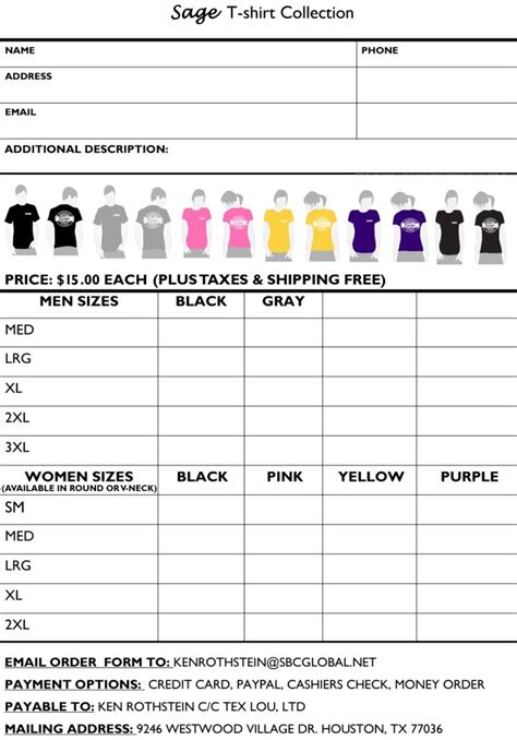 5 Essential T Shirt Size Order Form Templates