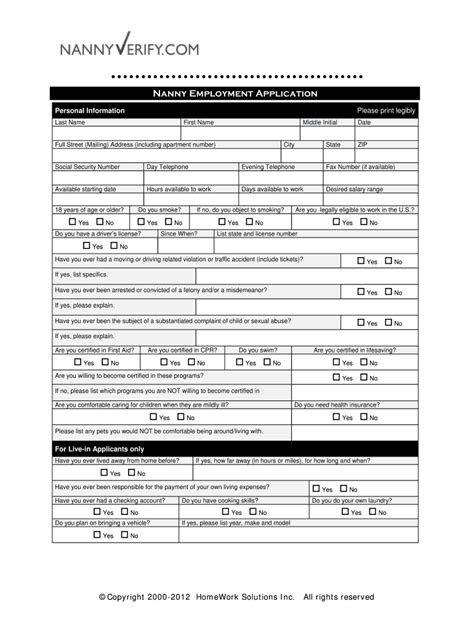 5 Essentials For A Nanny Application Form Template