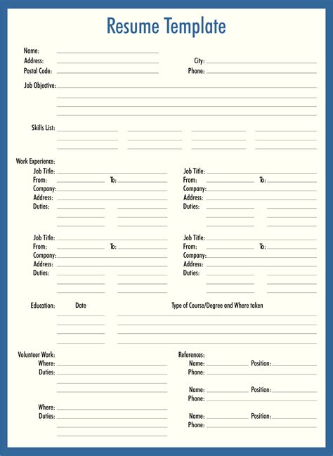 5 Free Blank Resume Form Printables