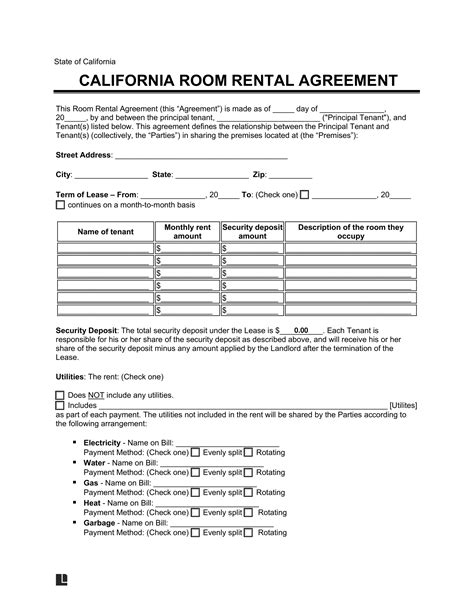 5 Free California Room Rental Agreement Templates