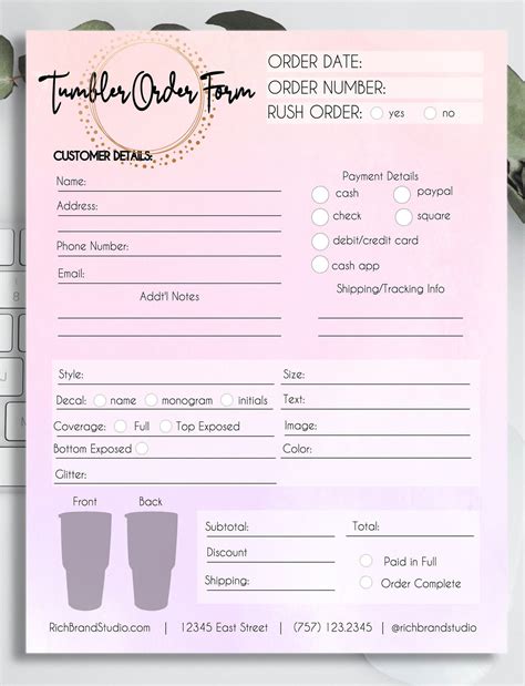 5 Free Custom Tumbler Order Form Templates