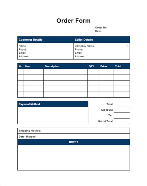 5 Free Order Form Templates In Google Docs