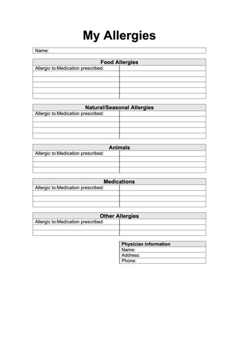 5 Free Printable Allergy Form Templates