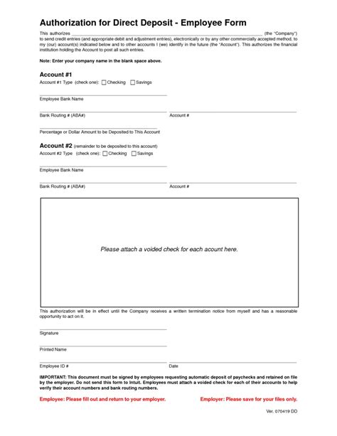 5 Free Printable Direct Deposit Form Templates