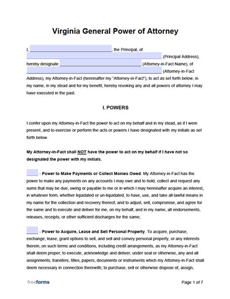 5 Free Printable Power Of Attorney Forms Virginia