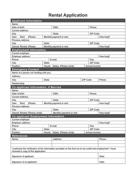 5 Free Printable Rental Application Forms