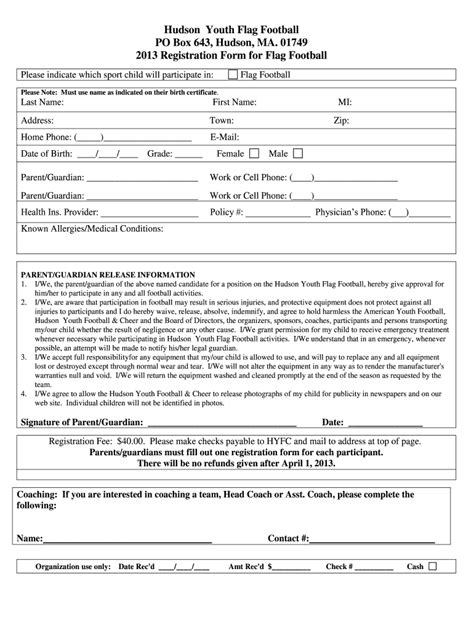 5 Free Youth Football Registration Form Templates