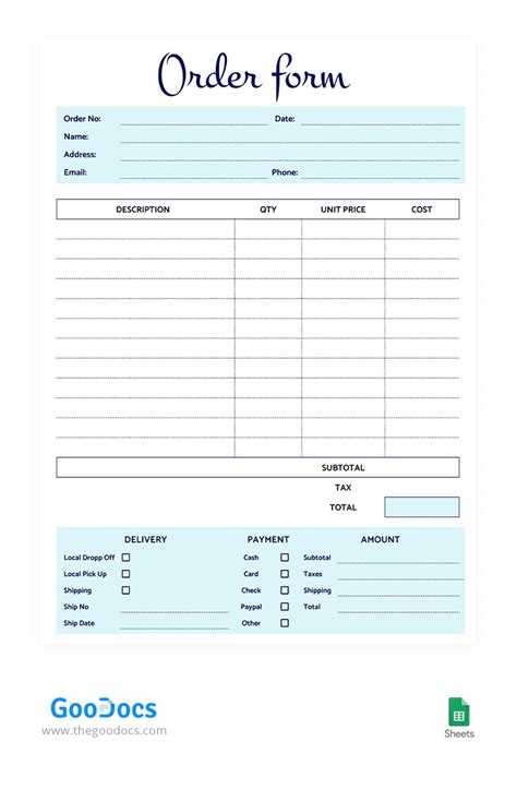 5 Google Sheets Order Form Templates