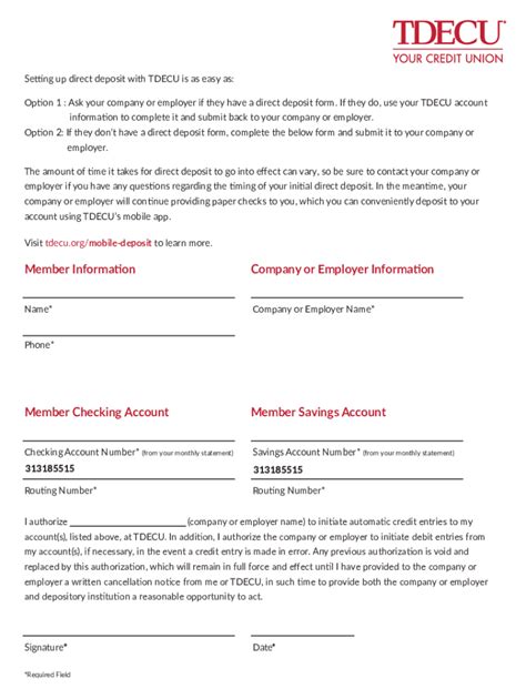 5 Steps To Complete Tdecu Direct Deposit Form