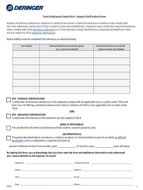 5 Steps To Complete Tsca Import Certification Form