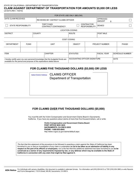 5 Steps To File A Caltrans Claim Form Ld 0274