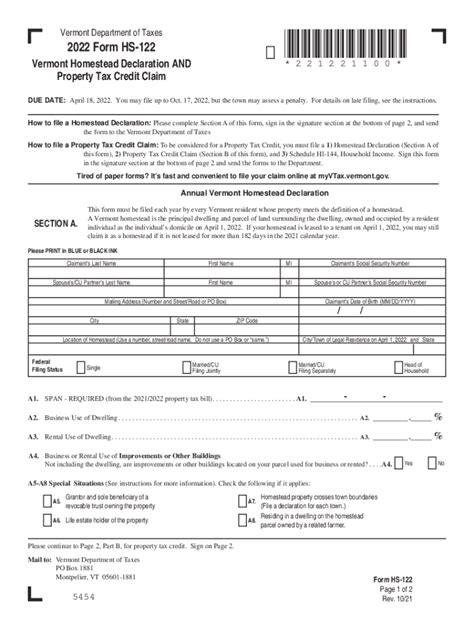 5 Steps To File Vermont Homestead Declaration Form Hs 122