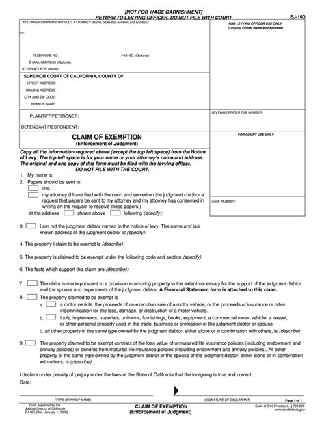 5 Steps To Fill Out Claim Of Exemption Form Ej-160