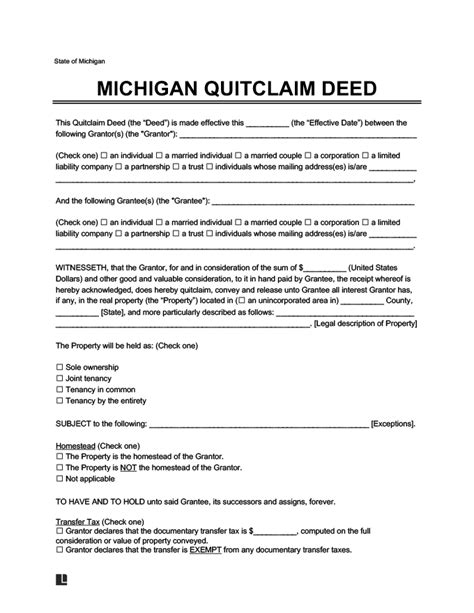 5 Steps To Michigan Quit Claim Deed Statutory Form