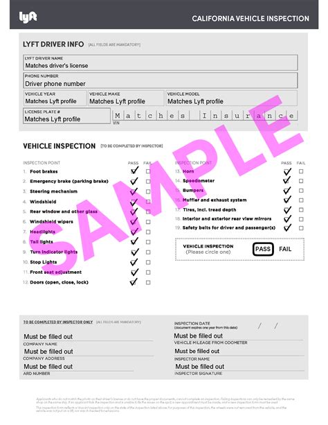 5 Tips For California Lyft Inspection Form