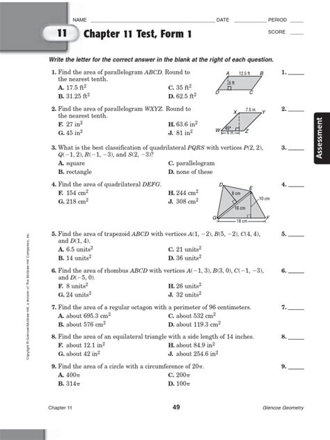 5 Ways To Ace Chapter 11 Geometry Test Form 1