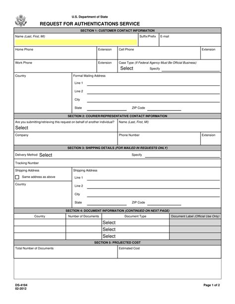 5 Ways To Fill Ds-4194 Request For Authentication Service Form