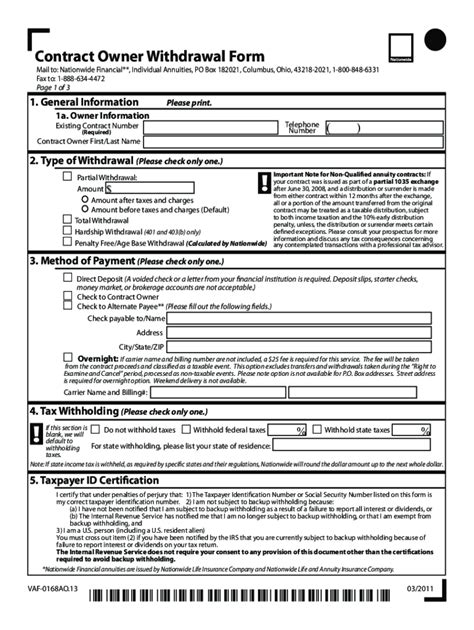 5 Ways To Fill Out Nationwide Contract Owner Withdrawal Form