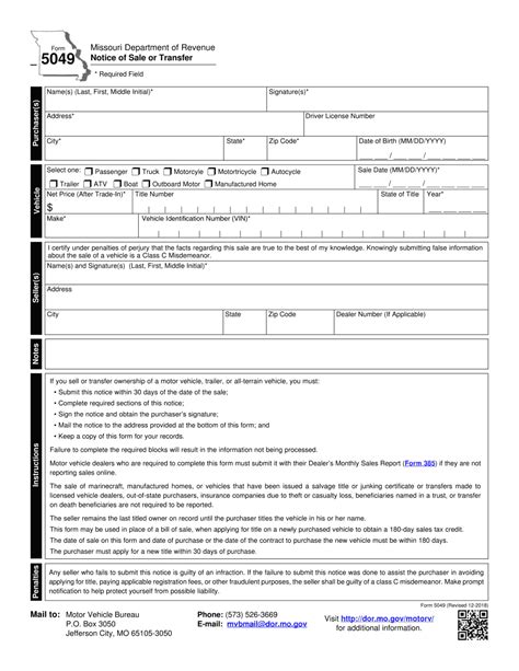 5 Ways To Use Missouri Bill Of Sale Form 5049