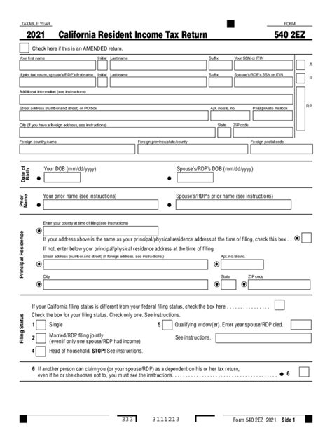 540 2ez Form: Simplified California Probate Form