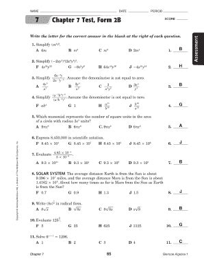 7 Chapter 7 Geometry Test Form 2a Answer Key