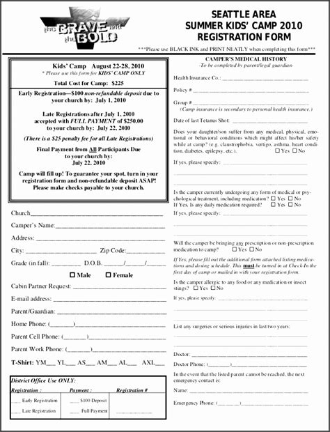 7 Essential Church Camp Registration Form Templates