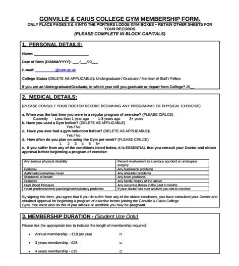 7 Essential Gym Membership Form Templates In Word