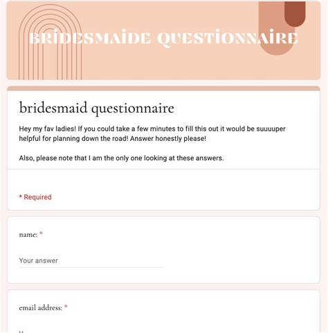 7 Essential Questions For Bridesmaid Questionnaire Google Form