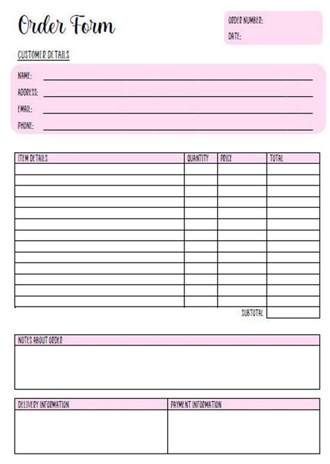 7 Free Printable Order Form Templates