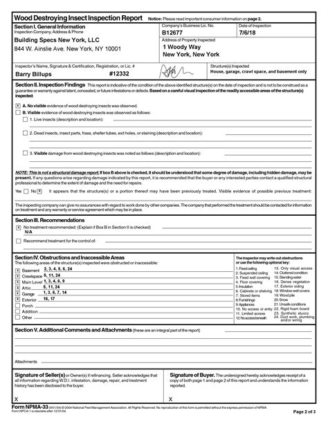 7 Key Sections Of Npma-33 Inspection Form