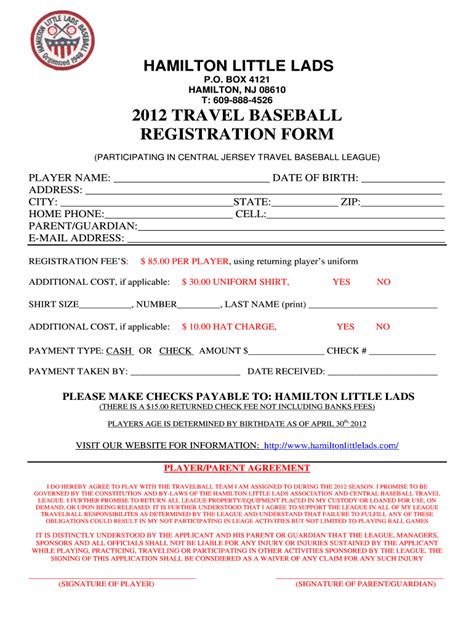 7 Printable Baseball Registration Form Templates