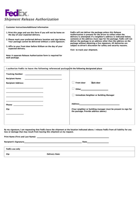 7 Tips For Fedex Signature Release Form