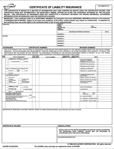 Acord 25 Form Fillable: Simplify Your Insurance Certificates