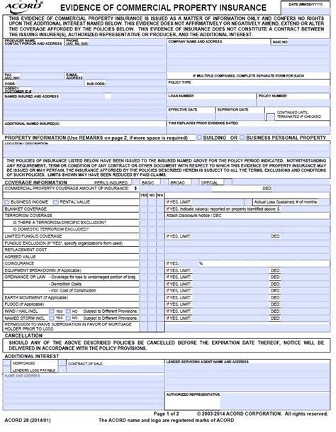 Acord 28 Fillable Form: Easy Insurance Reporting