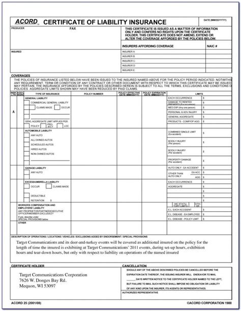 Acord Certificate Of Liability Insurance Form Explained