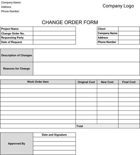 Aia Change Order Form Excel Template Free Download