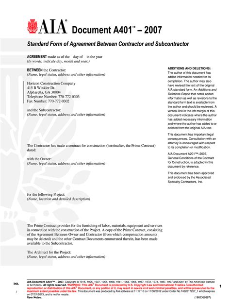 Aia Subcontractor Agreement Short Form Essentials